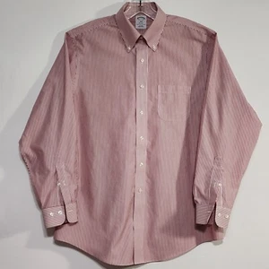 Brooks Brothers Shirt Sz 16.5 Regent Fit Red White Stripe Long Sleeve No Iron - Picture 1 of 14