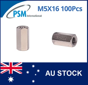 M5 X 16 PSM SPACER HEX FEMALE / FEMALE BRASS NICKEL PLATED SPA01BM516MM 100PCS - Picture 1 of 5
