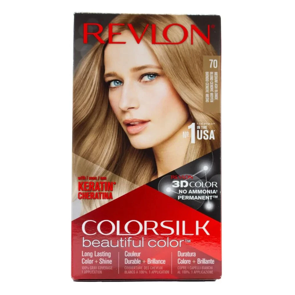 3 X REVLON COLORSILK HAIR COLOUR 70 MEDIUM ASH BLONDE 3D COLOUR NO AMMONIA - Bild 1 von 1