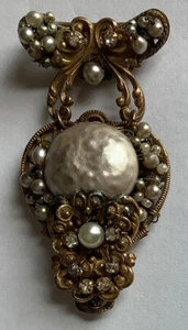 Broche Miriam Haskell Raro De Colección Perla de Estrás Firmado Colgante Único en Su Tipo - Imagen 1 de 5