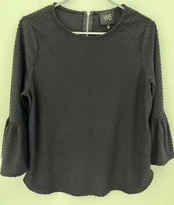 W5 Anthropologie Women's Medium M Black Swiss Dot Bell Sleeve Shirt Top Blouse - Picture 1 of 4