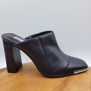Steve Madden Sadler Women's 8 M Black Silver Square Toe Slip On Heel Mule Shoes