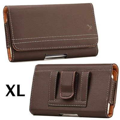 XL LARGE Phones - BROWN Leather Horizontal Pouch Holder Belt Clip Holster Case - Image 1 of 4