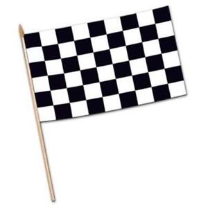 Checkered Flag Large Rayon w/Spear Tipped Wood Stick Car Racing Birthday Party