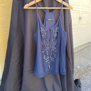BKE Boutique blue tank top with beads S - Picture 1 of 6