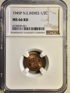 Netherlands East Indies 1/2 Cent 1945P NGC MS 66 RD - Picture 1 of 2