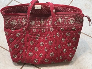 Vintage Vera Bradley Large Tote Country French Granny Red Floral GoRound Bag - Picture 1 of 9