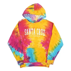 MV SPORT Mens Yellow & Multicolour Santa Cruz Tie Dye Pullover Hoodie L - Picture 1 of 6