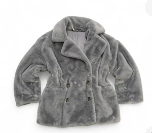 Free People Teddy Kate Faux Fur Peacoat Women’s MButtoned Lined Gray Jacket - Picture 1 of 15