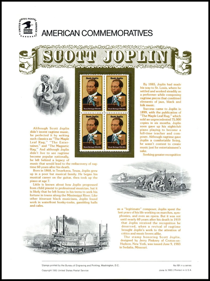 1983 Scott Joplin Black Heritage music CP189 commemorative panel 191 MNH Sc 2044 - Image 1 of 1