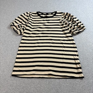 J Crew Shirt Women S Black Beige Striped Puff Sleeve Academia Heritage Capsule - Picture 1 of 7
