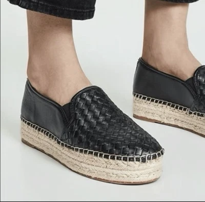 Alpargatas Sam Edelman Catherine Plataforma Cuero Tejido Negro Zapatos Sin Cordones 7.5 Foto 1 de 4