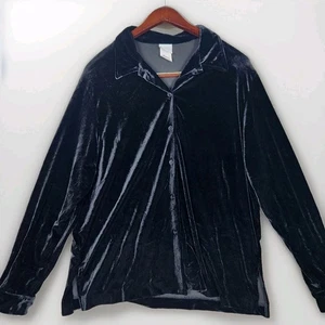 Camisa De Colección Jantzen Negra Terciopelo Abotonada Para Mujer Talla XL Terciopelo LS Top Vacaciones - Imagen 1 de 12