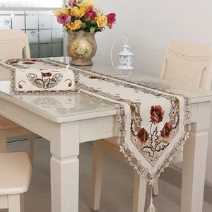 Embroidered Holiday Poinsettia Table Runner Cutwork Centre Piece Table Runner f2 - Picture 1 of 30