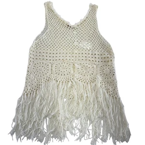 Meskita Crochet Fringe Tank Top Womens Medium Boho Festival Beach Knit Vest - Picture 1 of 7