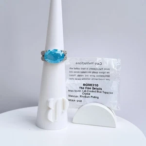 Bomb Party RG98310 Ring The Fine Details Blue Topaz Ice Crystal on Rhodium Sz 8 - Picture 1 of 5