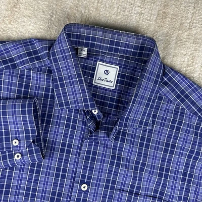 David Donahue Manga Larga Botón Hombre XXL Azul Púrpura Cuadros Resistente a Arrugas Foto 1 de 4