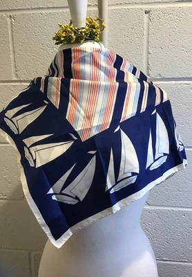 Vintage Echo 100% Silk Nautical Sailboat Scarf Navy Square 34" Preppy - Image 1 of 4