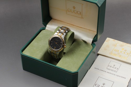 Orologio Uomo Quasi Come Nuovo con Scatola Carta* GUCCI 9040M Nero Combi Quarzo con Scatola GIAPPONE