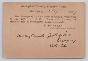 Geological Survey of Queensland Australia 1909 Spendenbeleg Postkarte - Bild 1 von 2