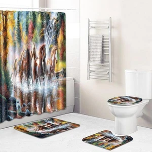 Million Horses Shower Curtain Bathroom Rug Set Bath Mat Anti-slip Toilet Cover- - Picture 1 of 2