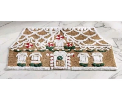 Tapete de banho de Natal tufado Pottery Barn casa pão de gengibre multicolorido 21”x34” NOVO - Imagem 1 de 4