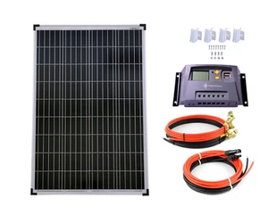 SET 1x100W Poly Solar Modul 20A Laderegler gelb Montagewinkel Kabel - Bild 1 von 9