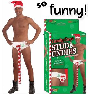CANDY CANE STUD UNDIES UNDERWEAR Christmas White Briefs Funny GaG Joke Prank Men