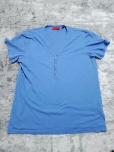 Hugo Boss T Shirt M Mens Short Sleeve Henley Blue Cotton Paper Thin Distressed 