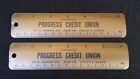 2 Vintage 6" Metal Ad Ruler Progress Credit Union, Chicago 5, Ill - 1 Digit Zip
