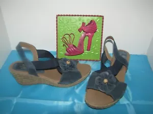 NWOB Spring Step Blue Suede Wedge Heel Sandals - 9 - Picture 1 of 5