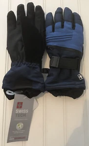 Swiss Tech Boys Ski Gloves Size S/M Zipper Pocket Waterproof Blue Black Gloves - Picture 1 of 7