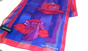 harve' bernard 100% Silk Scarf 10"x53" Roll Hem With Tags Hat Design Print - Picture 1 of 6