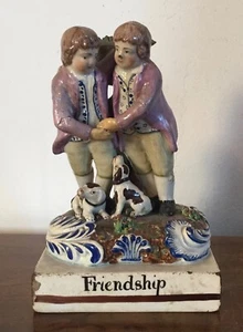 Antigua figura de perro de la amistad Staffordshire Pearlware del siglo XIX - Imagen 1 de 11