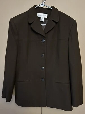 Hermosa chaqueta blazer Jones New York 100 % lana para mujer talla 14 marrón oscuro Foto 1 de 4