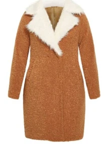 Evans - Avenue - Teddy Faux Fur Jacket - Tan - Size 14 - BNWT - RRP £105. - Picture 1 of 21
