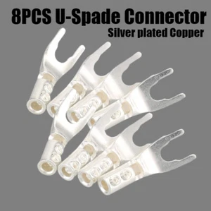 8 Pcs Pure Copper Silver Plated Y Spade Plug HiFi Speaker Cable Fork Connector - Picture 1 of 7