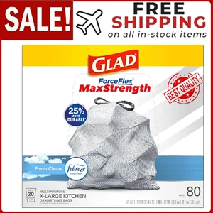 Glad Forceflexplus Kitchen Drawstring Trash Bags, 20 Gallon Grey X-Large - Picture 1 of 24