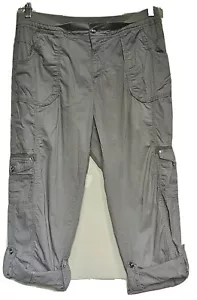Laura Ashley Gray Cargo Pants Sz 12P Rhinestone Buttons Stretch Waist Cuffed Leg - Picture 1 of 6