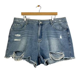 Cut Tag Denim Shorts Womens 16 2XL Medium Wash Distressed  Ripped Frayed Hem - Picture 1 of 7