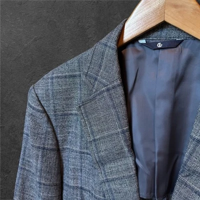 Galaxy Lifestyle Mens Wool Blend Plaid 2 Button Blazer Dark Gray Blue Made Korea - Image 1 of 4