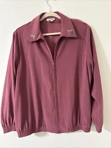 Alfred Dunner Pink Jacket With Floral Collar Full Zip Wi/Pockets Women's Size16 - Picture 1 of 6