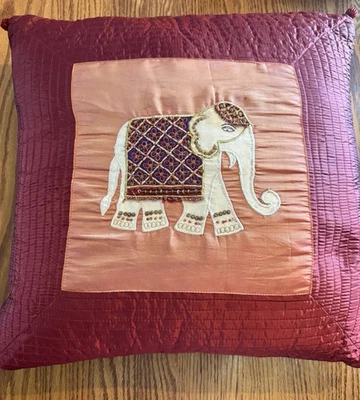 Elephant The Company Store Throw Pillow Gypsy Boho Embroidered Beaded Yoga India - Image 1 of 4