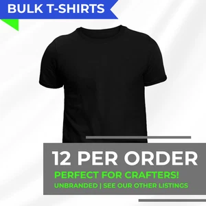 Black Crewneck T-Shirts Girls 100% Cotton 12 Count Blank Plain Unbranded - Picture 1 of 1