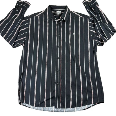 Camisa masculina polo sul com botões XL preta listra vermelha Y2K streetwear retrô - Imagem 1 de 4