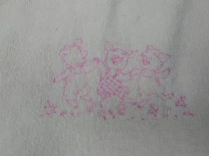 Vrg GUEST FINGERTIP Tea Towel Kitchen Embroidered Pink Three Little pigs Kitschy - Picture 1 of 5