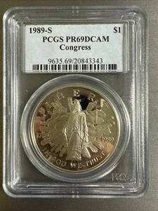 1989-S Congress Commemorative Dollar PR69 DCAM PCGS Blue Label #4171 - Picture 1 of 8