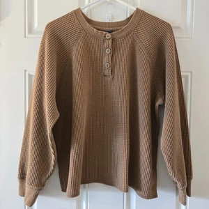 Old Navy Women's Cozy Waffle Knit Henley Long Sleeve Shirt Brown Size XL Buttons - Picture 1 of 5