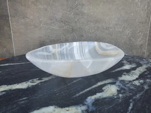 Kristall Onyx Stein Schale, 9 x 7 Zoll weiß und grau klein poliert Dekor für Schlüssel - Bild 1 von 4