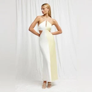 Significant Other Alice zweifarbiges Satin Maxikleid Buttermilch Spleiß Größe 4 neu mit Etikett - Bild 1 von 10